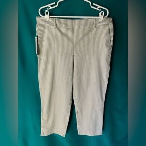 Hilary Radley Women’s White Gray Striped Tummy Control Cropped Pants, XL, NWT